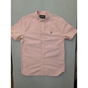 LYLE & SCOTT Shirt Mens Medium Pink Salmon Button Up Short Sleeve Collard Rolled